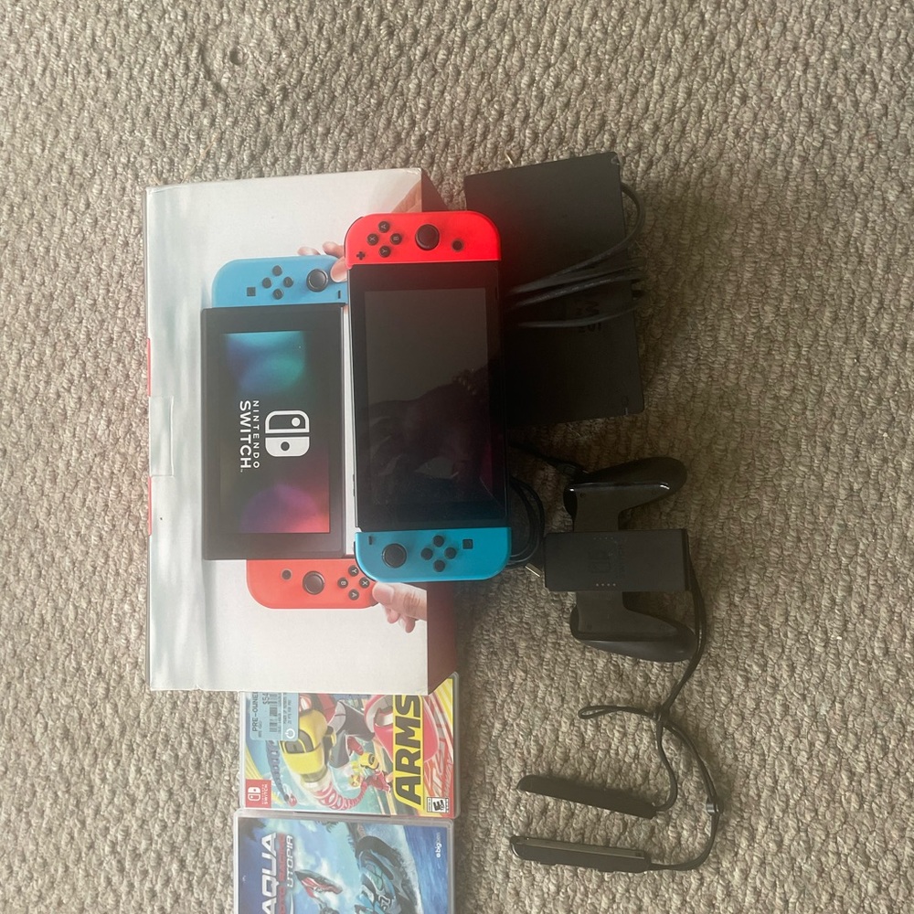 Nintendo Switch with Neon Red and Blue Joy-Con